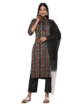 Vbuyz Women’S Cotton Blend Printed Straight Stitched Kurta Pant With Dupatta (Vf-Ku-1949-Skd-38_Black_Medium)