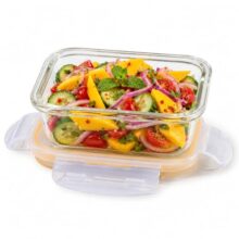 CELLO Fit & Fresh Rectangle Lunch Box Container for Daily Use 370 ml, Clear | Microwave & Fridge Safe Toughened Glass Airtight Food Storage Tiffin Box Container for Kitchen, Travel & Office Use