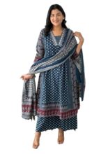 KLOSIA Women Printed Anarkali Kurta and Pant Set with Dupatta (in, Alpha, S, Teal Blue)