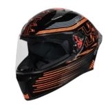 STUDDS Thunder D11 ISI and DOT Certified Full Face Helmet for Men and Women with Clear Visor – Black Orange L