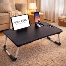 SPHENI Smart Multipurpose Foldable Laptop Table with Cup Holder, Study Table, Bed Table, Breakfast Table, Foldable and Portable/Ergonomic & Rounded Edges/Non-Slip Legs (Black NEW)