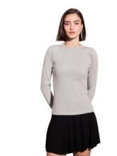 Grey Rib High Neck Top