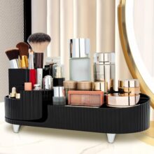 Kesi Rotating Makeup Organizer For Vanity, Large Capacity for Cosmetics 360° Rotating Bathroom Organizer, Cosmetic Perfume Storage Organizer for Dressing Table Countertop Makeup Room (Black)
