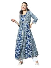 ishin Women’s Cotton Blue Embellished Anarkali Kurta
