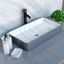 WASSMIST Premium Wash Basin | Designer Ceramic Washbasin | Acid & Fade Resistant Table Top Bathroom Sink (23.62×13.58×4.13 Inch)