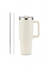 Arrivederci 1200Ml Stainless Steel Tumbler | Double Wall Insulated | Keeps Drinks Cold 24H & Hot 12H | Leakproof Lid & Straw | Bpa-Free Travel Mug For Office, Gym, Car (Cream)