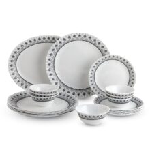 CELLO Damask Imperial Plus Series Opalware Dinner Set of 19 Pieces For Family of 6 | Bone-Ash Free & Leadfree Opal Glass Microwave & Dishwasher Safe Crockery Plates & Bowls Set For Daily Use & Gifting