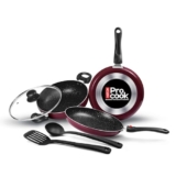 Milton Pro Cook Kitchen Pride Non-Stick Cookware Set Of 5 | Includes Nonstick Tawa, Frying Pan, Kadhai With Lid, Nylon Laddle & Spatula | Non-Induction Base | Peach Color