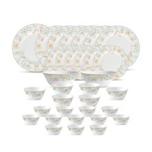 La Opala Diva Sovrana Collection Opal Glass Crockery | For Family Of 6 | Dinner Set 33 Pcs Medusa Gold | Plates & Bowls For Dining | Microwave Safe | 100% Vegetarian | Extra Strong | Light & White