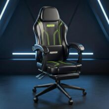 DROGO Phantom Ergonomic Gaming Chair with Premium PU Leather Fabric, Linkage Armrest, Adjustable Neck & Lumbar Pillow | Computer Chair for Study | Home & Office Chair with Recline (Black/Green)