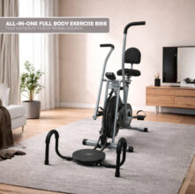 BLESSFIT Exercise Bike Multi Moving Handle Cardio Cycle with Backrest Twister Pushup Dual-Action Stationary Exercise Bike(Black)