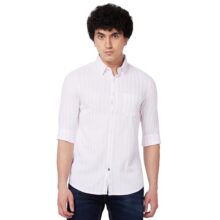 Spykar Pink Striped Full Sleeve Shirt for Men (Size: 2XL)-MSHST1BD064_Powder Pink