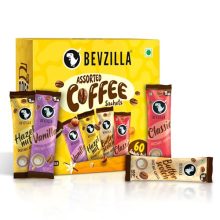 Bevzilla 60 Instant Coffee Powder Sachets(4 Flavours) – 120 Grams | Turkish Hazelnut, Colombian Gold, French Vanilla & English Butterscotch | 15 Sachets Each Flavour| Makes 60 Cups| 100 % Arabica Coffee| Strong Coffee