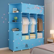 LUHI Plastic Wardrobe for Kids Clothes – Easy to Use Anti-Skid & Non-Slip Effective Professional, Plastic Cupboard for Kids, Foldable Almirah, Collapsible Wardrobe (Blue X4, 12-Shelf-10-Door)