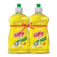 Giffy Liquid Dish Wash Gel With Active Salt & Lemon| 2X Faster Tough Grease Removal & Natural Fragrance| Removes Odour| Easy Lather & Rinse Off| Leaves No White Residues| Hand-Safe| 500Ml (Pack Of 2)