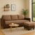 Furny Chromano Fabric 4 Seater L Shape Sofa Set 3 Seater Modern Sofa Set & Ottoman For Living Room (Dual Brown Color)