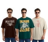 STYLENSE® Cotton Blend Oversized Baggy Fit Drop Shoulder Graphic Printed Half Sleeve T-Shirt Combo for Men (PO3_OSM_LFBSW_PKBBR_TOIBB_XL)