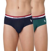 U.S. POLO ASSN.. Mens EB002 Anti Microbial Signature Cotton Stretch Underwear Brief -Pack of 2(EB002-P2_Navy/Bistrogreen_M)