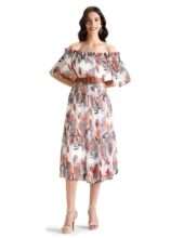 U.S. Polo Assn. Women’S Polyester A-Line Midi Casual Dress (Uwss24Drs132_White, Grey And Red