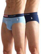 U.S. POLO ASSN.. Mens OEB06 Flag Waist Single Jersey Underwear Briefs – Pack of 2(OEB06-P2_Navy / Glacier Lake_S)