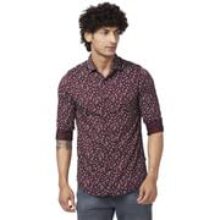 Spykar Men Deep Wine Red Satin Slim Fit Full Sleeve Causal Printed Shirt
