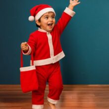 Graphene Santa Claus Dress For Kids Costume Christmas Outfit With Jacket Lower Cap Pouch Red & White Santa Christmas Party Fancy Dress For Boys And Girls Playgroup Pack Of 1 (Size -2,1-2 Years)