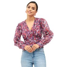 Harpa Multi V-Neck Floral Ruched Long Sleeve Top