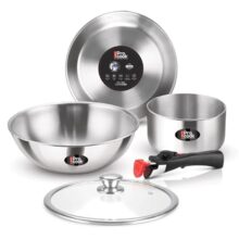 Milton Pro Cook Tri-Ply Stainless Steel Cookware With Detachable Handle I Induction And Gas Ready I Tea Pan 16Cm, Fry Pan 22Cm, Kadai With Glass Lid 24Cm, 5 Year Warranty