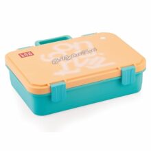 ATTRO Fun Bite Stainless Steel Lunch Box – 3 Compartment Bento Tiffin, Leak-Proof & Durable, Ideal for Kids & Adults, School, Office, Travel, Meal Prep, with Cutlery – 850ml-Blue Yellow