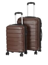 Teakwood 8 Wheel Set of 2 Trolley Bag, Hard Cabin with Zipper Closure, Adjustable Push Button & Cross Side Strap, TSA Lock System 360 Degree (Small-Medium, Brown)