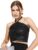 Tokyo Talkies Women Black Halter Neck Crop Top