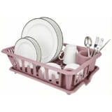 Lifelong Plastic Dish Drying Rack with Drain Tray, Kitchen Dish Drainer with Cutlery Holder, Utensil Organizer for Plates, Bowls & Cups (Pink)