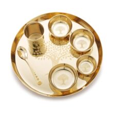 Attro Satvik Kansa Maharaja Set Traditional Indian Dining Set with Thali, Glass, Wati, Sweet Dish & Spoon-Ayurvedic Kansa Dinner Set for Healthier Living-Perfect for Sattvic Lifestyle-Lazer Carving