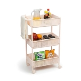 Nayasa Rope Kitchen Trolley with Wheels | 3-Layer Metal Vegetable Basket Stand & Kitchen Storage Rack | Multipurpose Kitchen Organizer for Onion Potato Storage | Ivory