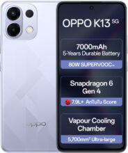 Oppo K13 5G With 7000Mah And 80W Supervooc Charger In-The-Box (Icy Purple, 128 Gb)(8 Gb Ram)