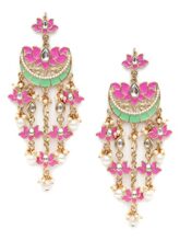 Karatcart Gold Plated Pink Meena Lotus Design Kundan Dangler Earrings for Women