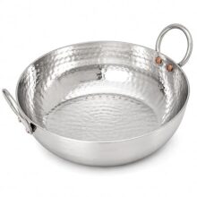 PRIVORA Stainless Steel Hammered Kadhai, Sandwich Bottom, Heavy Gauge, 1500 ML (3500 ML, Hammer kadi)