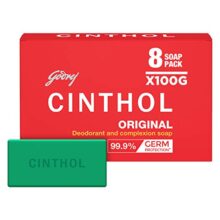 Cinthol Original Bath Soap – 100g (Pack of 8) | 99.9% Germ Protection | Doctor Recommended | Grade 1 Soap | Deo Fragrance