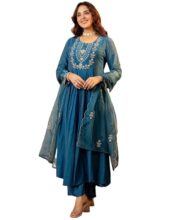 Nermosa Women Embroidery Solid A-Line Kurta and Pant Set with Dupatta (IN, Alpha, S, Morepeach)