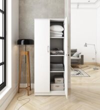 A GLOBIA Creations Zen 2-Door Wardrobe | Frosty White | Engineered Wood | Matte Finish | 3 Shelves | Stylish & Durable | Knock Down | 3-Year Warranty
