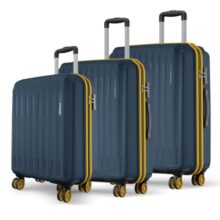 Safari Genius Alley Set of 3 (Cabin+ Medium + Large) Trolley Bags Hard Case Polypropylene, 4 Wheels, 360 Degree Wheeling Luggage, Travel Bag, Suitcase for Travel, Trolley Bags for Travel, Navy