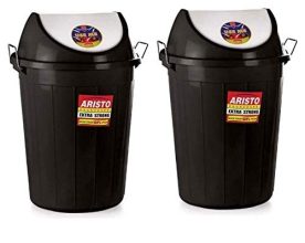 Aristo Swing Lid Garbage Waste Dustbin 32 Ltr (Black) Pack Of 2