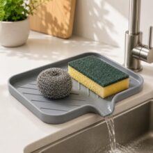 Clazkit Silicone Soap Tray for Kitchen Sink | Self-Draining Soap Dish with Waterfall Design | Flexible, Non-Slip Holder for Soap, Sponge & Brush