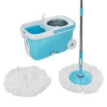 Amazon Brand – Presto! Elite Spin Mop With Steel Wringer And Auto-Fold Handle, Blue, 2 Refills