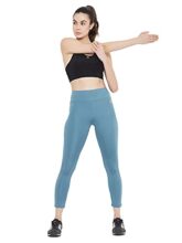 Clovia Women’s Snug Fit Active High-Rise Ankle-Length Tights (AB0042T03_Blue_M)
