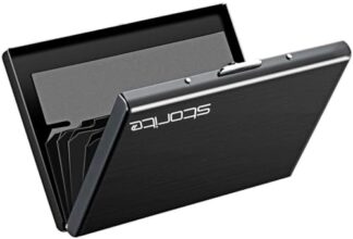 Storite 6 Slots RFID Protected Card Holder -Shiny Black | Slim Metal Wallet with Accordion Storage, Credit Card, Debit Card & Business Card Organizer -9.5 x 6.5 x 1.3 cm