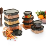 CELLO Modulock Pet Storage Container For Kitchen Set of 9 Pcs, Black (1000ml x 3, 600ml x 3, 260ml x 3) | Freezer & Fridge Safe, Airtight Pet Kitchen Storage Container For Beans, Whole Grains, Spices