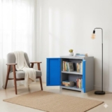 Cello Novelty Compact Bookshelf, Blue & Grey | 2 Dustproof Doors | Space Saving Cupboard | Plastic Book Shelf | Multipurpose Book Shelf for Home, Office | Book Organizer for Library