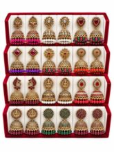 Trivik 24 Pcs Jhumka Earrings Set for Women Girls, 12 Pair Random Designs Gold Colour Jewellery Gift Box (GOLD 6)
