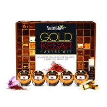 NutriGlow Gold Kesar Facial Kit For Glowing Skin And Tan Removal — 6-Step Bridal Glow Facial with Saffron, Turmeric & Gold Extracts | Anti-Ageing, Skin Brightening & Radiance | At-Home Parlour Facial | All Skin Types | 250g + 10ml Serum